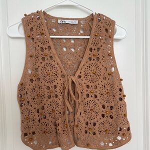 Zara Crochet Beaded Vest